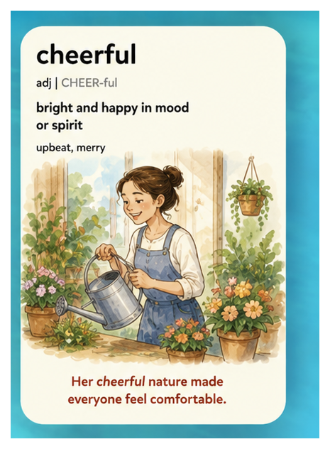 Cheerful — bright and happy in mood or spirit