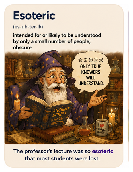 Esoteric — intended for or likely to be understood by only a small number of people