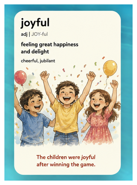 Joyful — feeling great happiness and delight